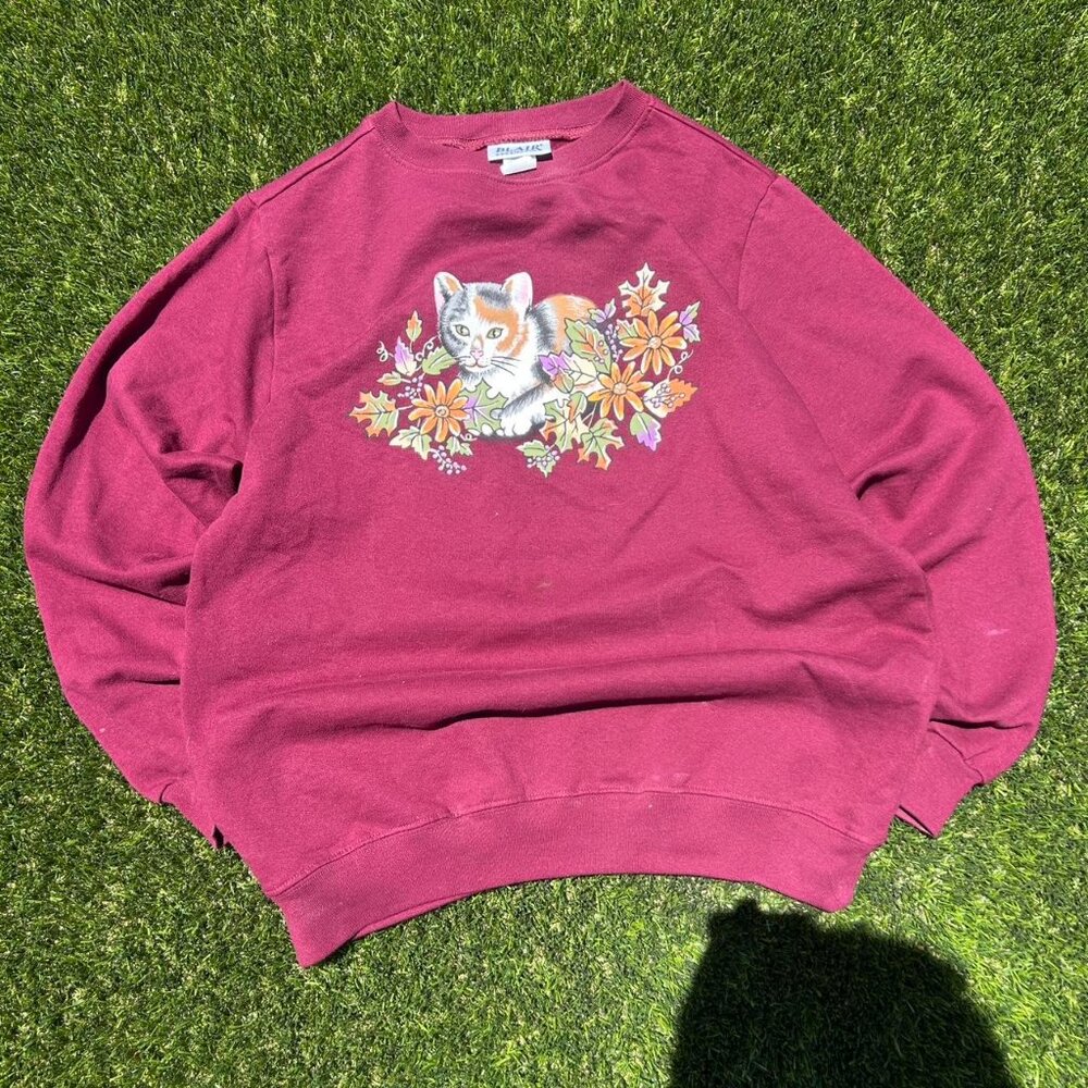Cute Indie Fallcore Red Blair Cat Crewneck